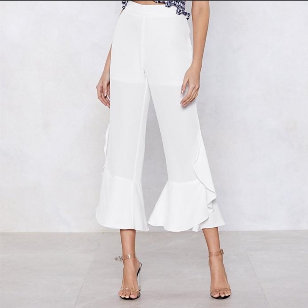 Nastygal white ruffle pants